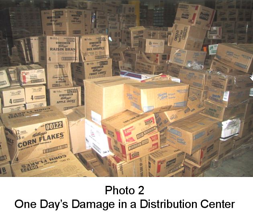 One day's damage at a grocery distribution center